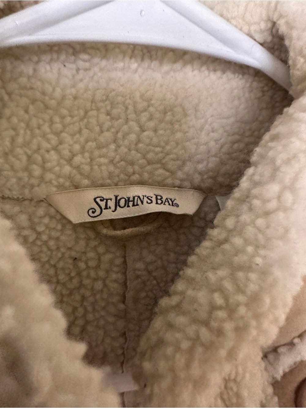 Vintage St. John's Bay Beige Teddy Jacket with Pink Floral Embroidery - Picture 3 of 11